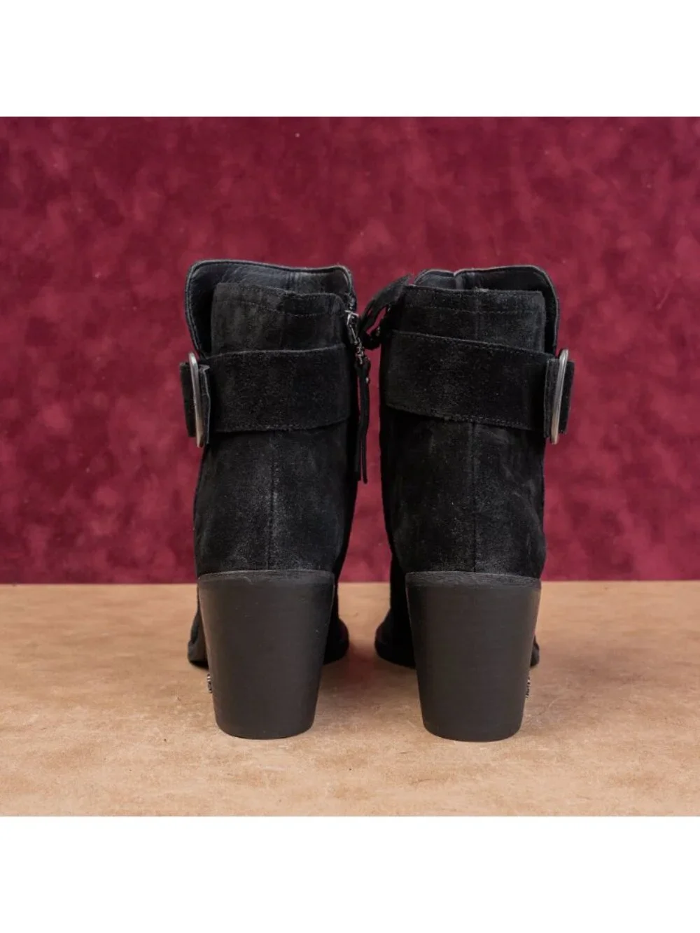 Sam Edelman Women Modern Western Stacked Boho Cottage Heel Black Suede Boots 8